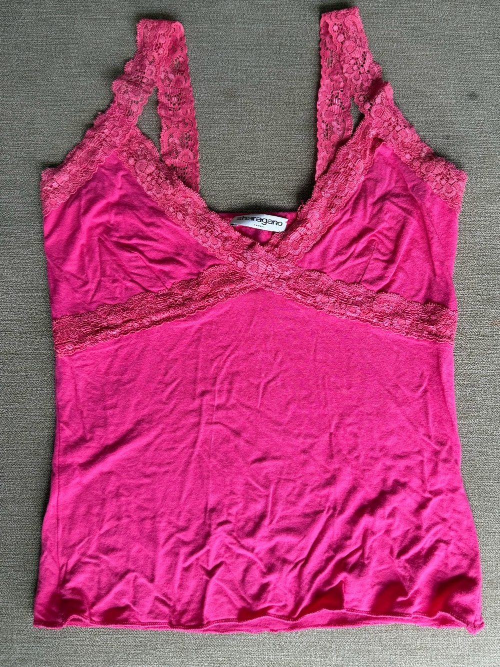 Sharagano Vintage Y2K Pink Lace Trim Tank 0
